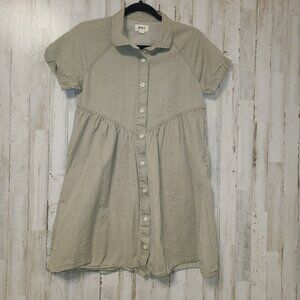 PACT size XS Collared Button Shirt Dress Flare Mini Pleated Organic Cotton